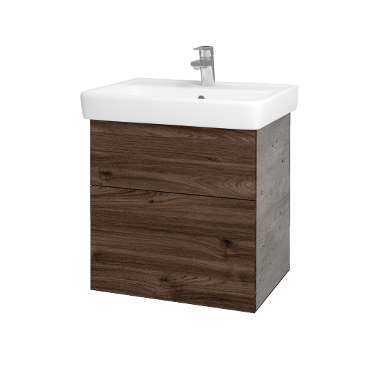 Umyvadlová skříňka Q MAX SZZ2 60 (umyvadlo Q)  - D01 Beton - Úchytka T00 (bez úchytky) - D25 Teak