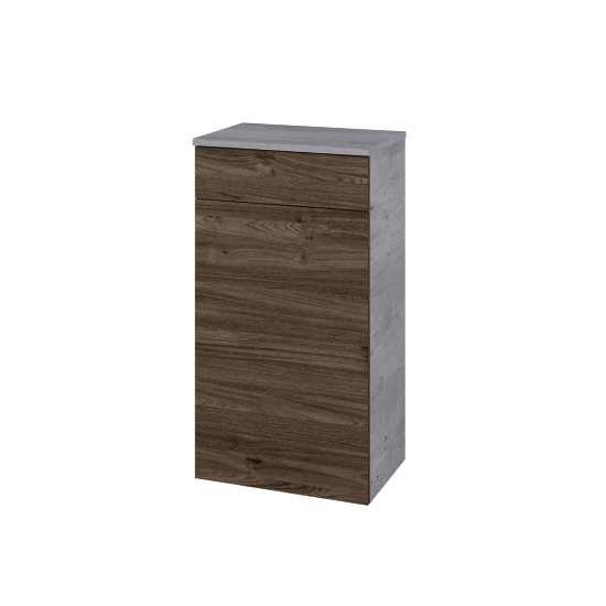 Nízká skříňka s košem na prádlo DOS SNDKZ 50  - D01 Beton - Úchytka T00 (bez úchytky) - D25 Teak
