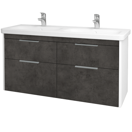 Badezimmerschrank TORO SZZ4 130  - L01 Weiß Lack Hochglanz - D16 Dark Beton